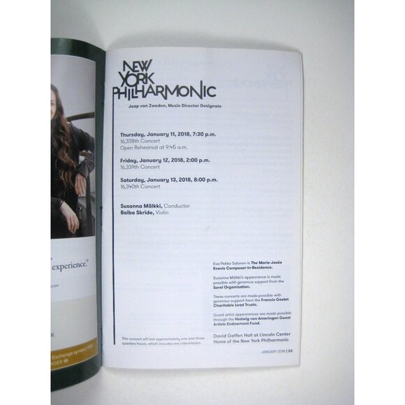 Baiba Skide Debussy New York Philharmonic Playbill January 2018 NYC - Picture 4 of 6